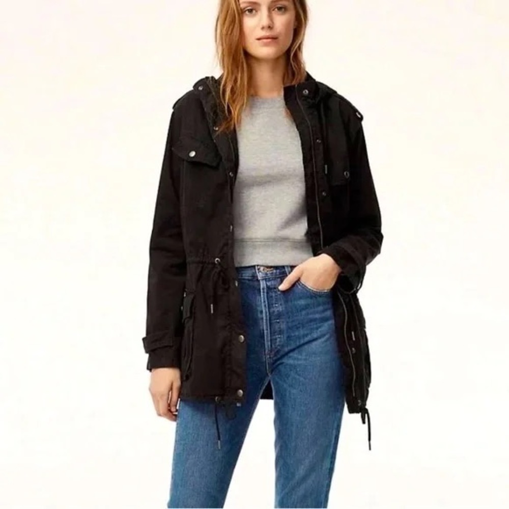 Aritzia Talula Trooper Cargo Hooded Utility Coat Jacket Parka in Black Size Extr